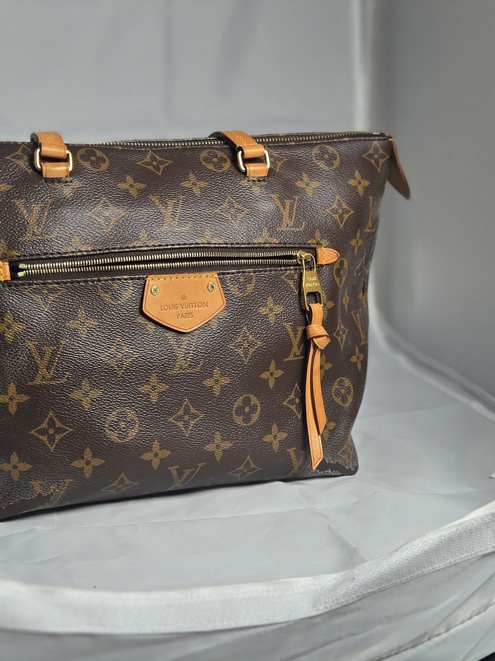 Louis Vuitton Brown Monogram Canvas Tote with Tan Leather Trim